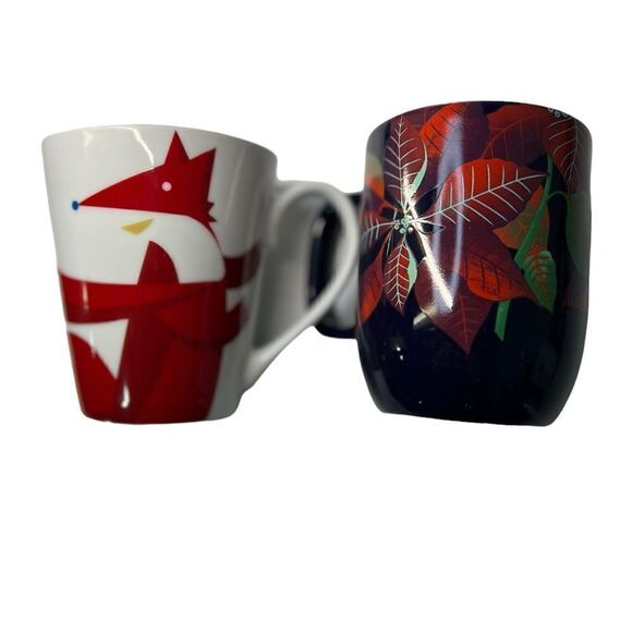 🎄2 Christmas cups!! Starbucks 2012 Christmas Red Fox with Bird & poinsettia mug - Picture 11 of 15